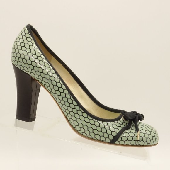 MARC JACOBS Vintage Heels Pale Blue Black Leather - Picture 1 of 9